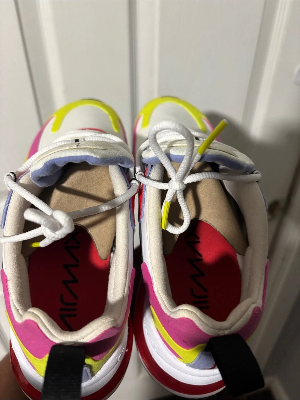 Nike women’s White Pink Yellow Black Color-Block Sneakers